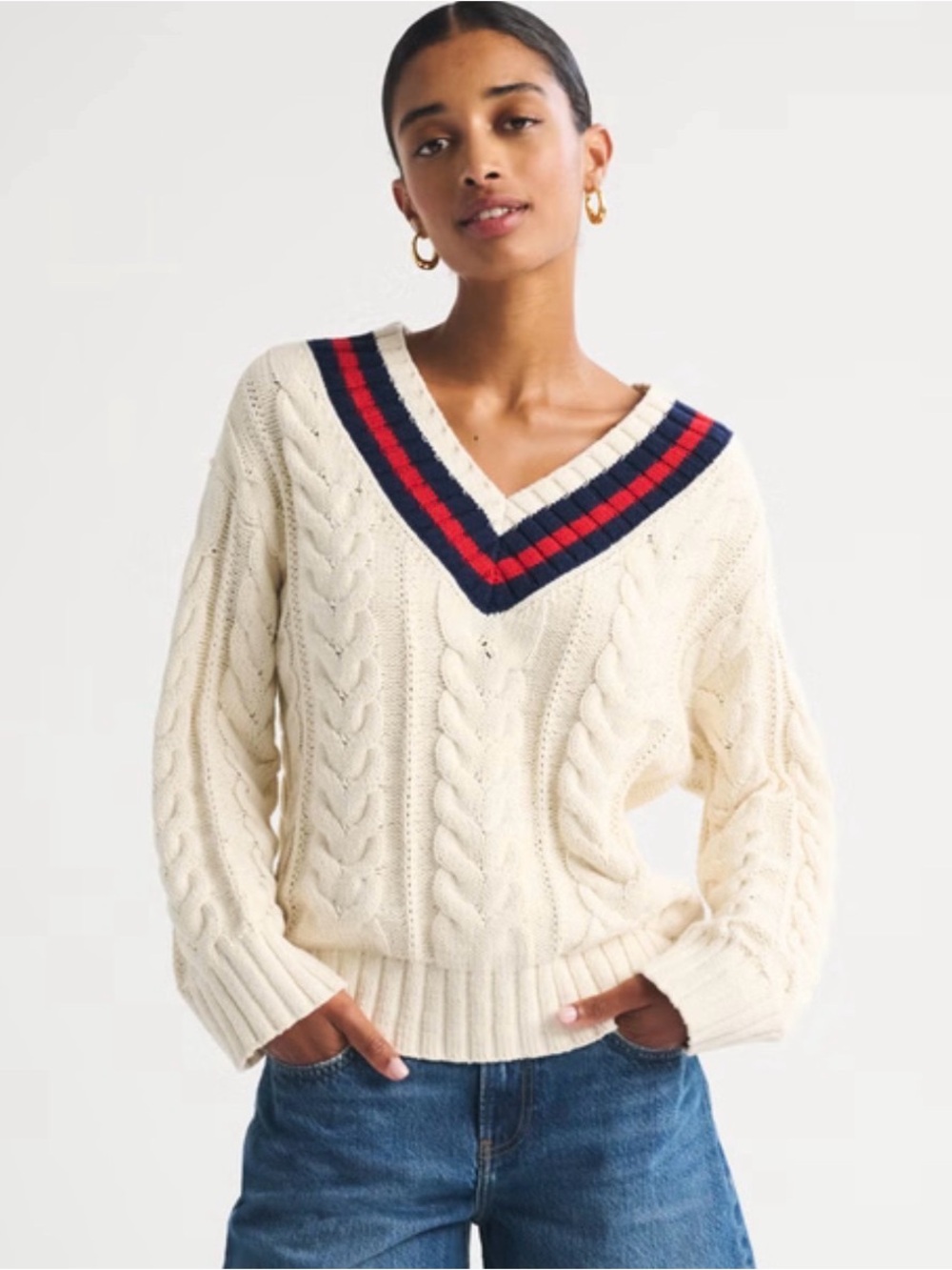 Abercrombie & Fitch  Sweater with Striped Trim - Cream XS (NEW never worn)